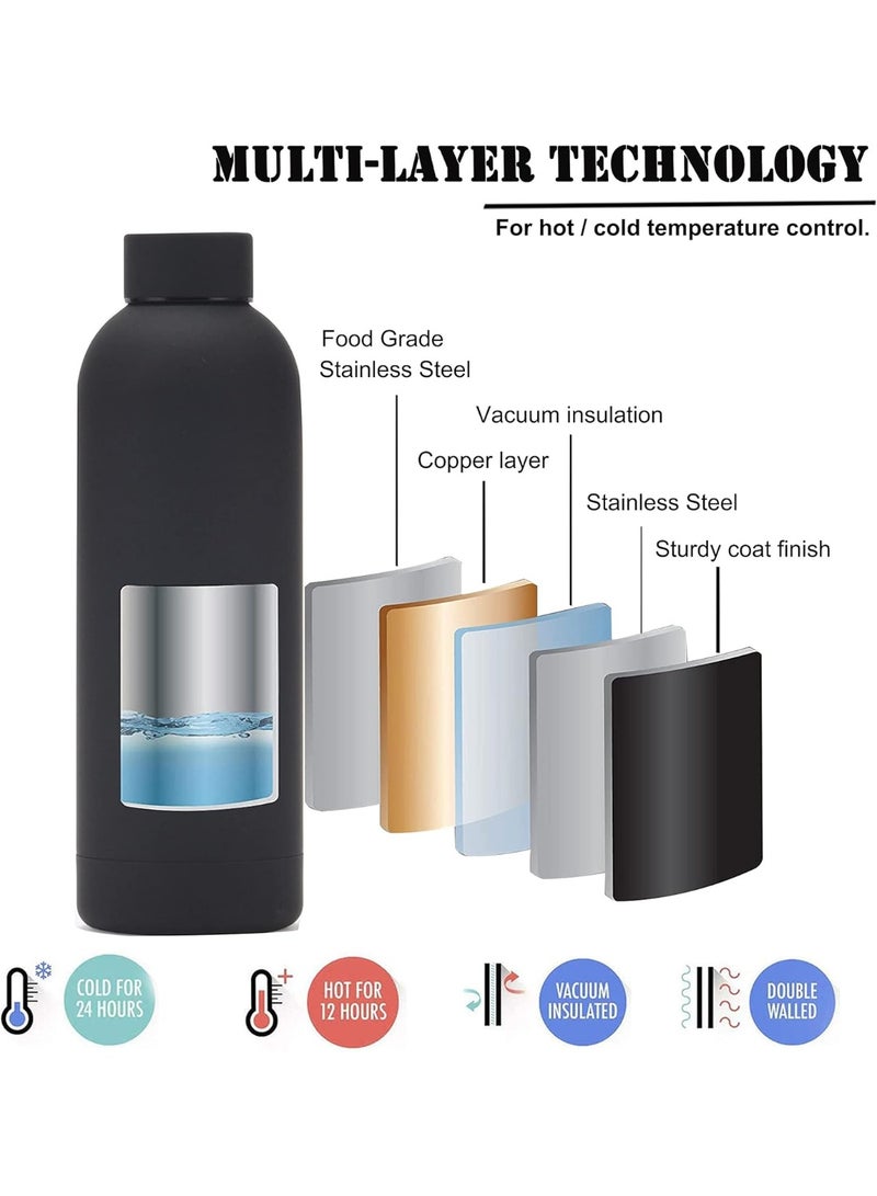 زجاجة مياه عصرية من الفولاذ المقاوم للصدأ معزولة بتفريغ الهواء بجدار مزدوج، سعة 500 مل - أسود - Image 4